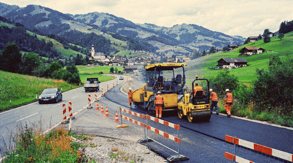 Straßenbauarbeiten an einer österreichischen Landesstraße